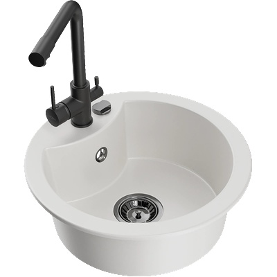 Mexen Diego гранитна мивка с 1 камера и кухненски смесител Duero, бял - 6512-20-671600-70 (6512-20-671600-70)