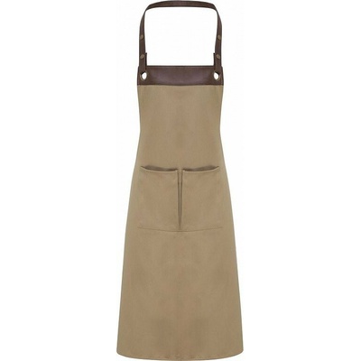 Premier Workwear Zástěra do kavárny s dekorativním lemováním z umělé kůže khaki hnědá 70x81cm PW123