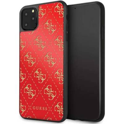 GUESS Peony G Double Layer Glitter Case - дизайнерски кейс с висока защита за iPhone 11 Pro (червен)
