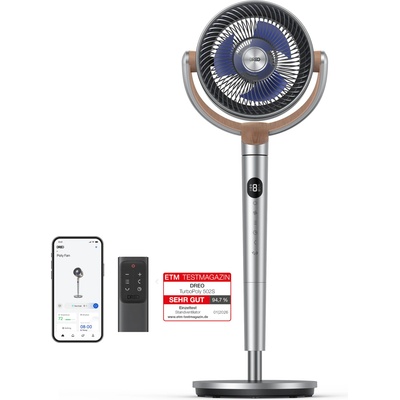 DREO Smart Pedestal Fan, 120°+120° Oscillating Fan with Wi-Fi/Voice Control, 20dB Quiet Floor Fan for Bedroom, Adjustable Height, 8 Speeds, 6 Modes, 12H Timer - DR-PF002S