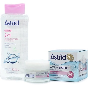 Astrid Aqua Biotic denní a noční krém pro suchou a citlivou pleť 50 ml + Soft Skin 3v1 micelární voda 400 ml dárková sada