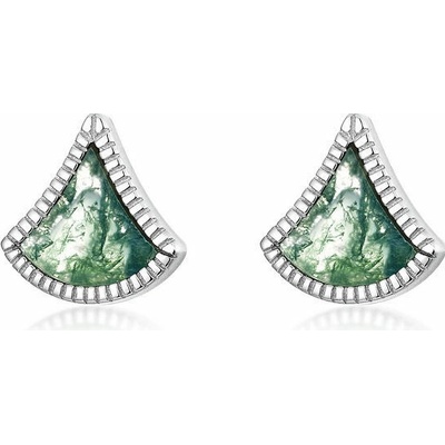 LUNICA Stříbrné náušnice MECHOVÝ ACHÁT 1031