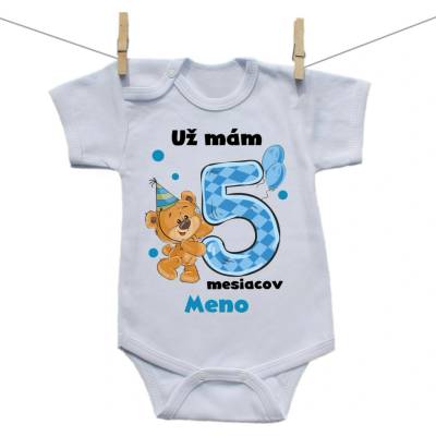 Boodyy Body s krátkym rukávom Už mám 5 mesiacov s Medvedíkom a menom dieťatka Chlapec