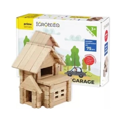 IGROTECO Дървен строителен комплект - Къща с гараж, 75 части
