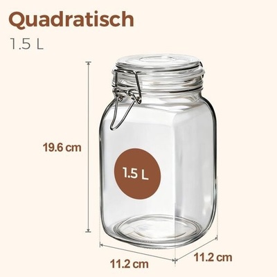 Zavařovací sklenice ComSafe 1,5 l, sada 3 zavařovacích sklenic s drátěnými uzávěry, vzduchotěsné