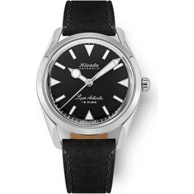 Nivada Grenchen Super Antarctic Black White Luminova Black Leather