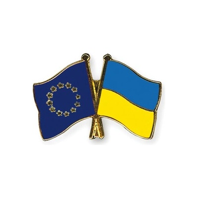 Odznak (pins) 22mm vlajka EÚ + Ukrajina - farebný