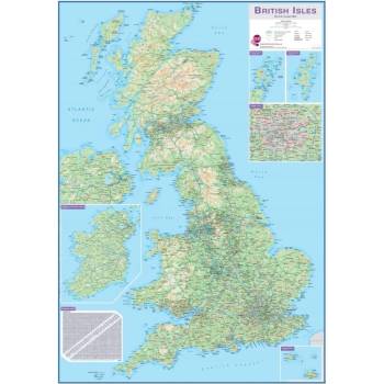 Maps International Velká Británie - silniční nástěnná mapa 84 x 119 cm Varianta: bez rámu v tubusu, Provedení: laminovaná mapa v lištách