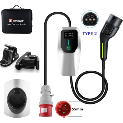 Junsun 16A typ 2 EU EV nabíječka pro elektromobily EV nabíječka 3 fáze 11KW nastavitelný proud přenosný 5M s balicí taškou, stojanemhákem | Zboží Auto