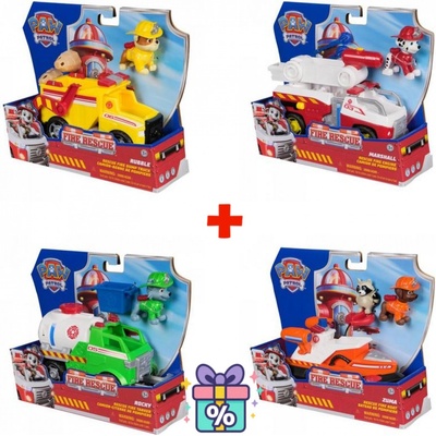 Изгоден комплект: Пес патрул Fire Rescue превозно средство Ръбъл + Маршал + Роки + Зума (AS_6072662_6072660_6072642_6072684)