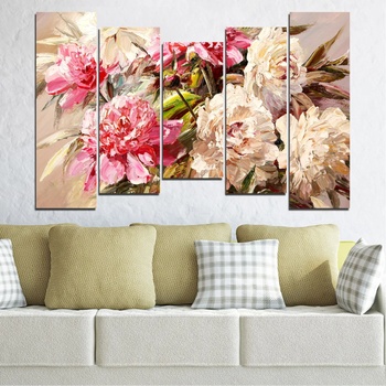 Vivid Home Картини пана Vivid Home от 5 части, Цветя, Канава, 110x65 см, 4-та Форма №0781