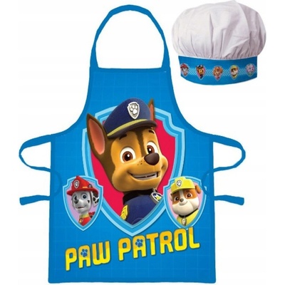 BrandMac Modrá zástěra Tlapková patrola s kuchařskou čepicí