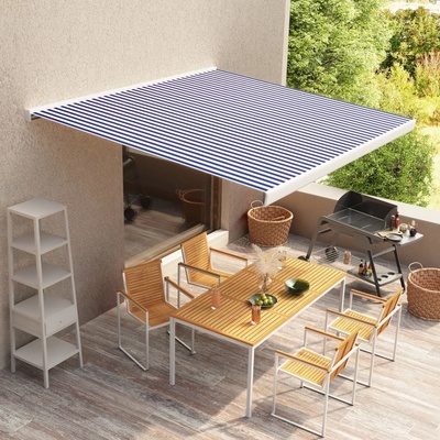 Greatstore Kazetová markýza s motorem 350 x 250 cm modro-bílá