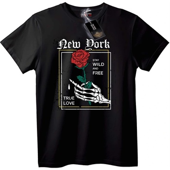 NOONEBRAND Тениска с розa и скелет от Ню Йорк - 2XL, Black