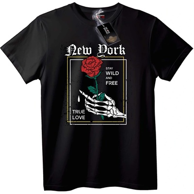 NOONEBRAND Тениска с розa и скелет от Ню Йорк - 2XL, Black