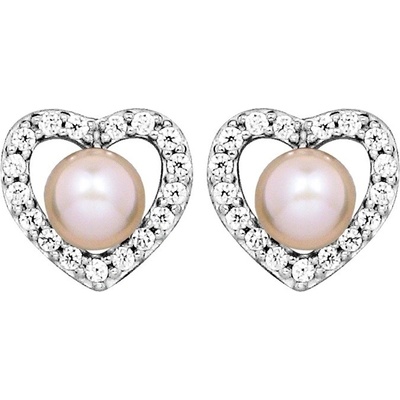 Silver Cat Stříbrné srdíčkové náušnice s pravou perlou Love & Infinity SC622