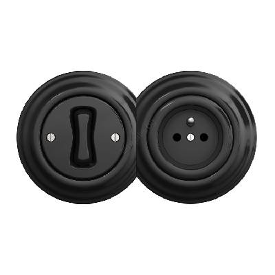 - Ретро еднополюсен ключ № 1 и розетка 230V с черна рамка (KA0017D)