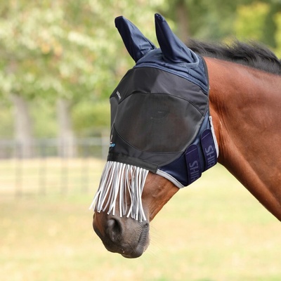 Shires Equestrian Maska na hlavu Pro Deluxe with Ears&Nose Fringe tmavě modrá – Sleviste.cz