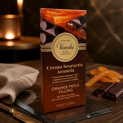 Venchi Crema Scorzette Arancia horká 56% s pomarančom 100 g