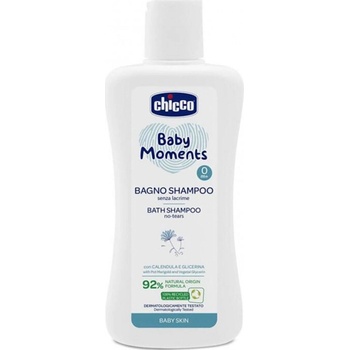 CHICCO Šampón jemný na vlasy a telo Baby Moments 92 % prírodných zložiek 200 ml