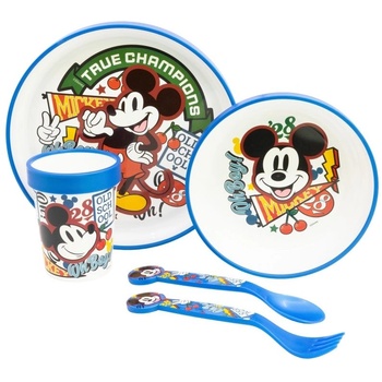 Stor Комплект за хранене с неплъзгаща основа Stor - Premium, Mickey True Champions, 5 части (81185)