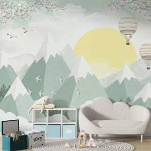 Art Gift Decor Детски фототапет планини с балони и слънце