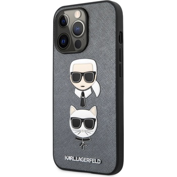 KARL LAGERFELD Гръб Karl Lagerfeld PU Saffiano Karl and Choupette Heads Case за iPhone 13 Prp - Сребрист