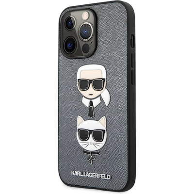 KARL LAGERFELD Гръб Karl Lagerfeld PU Saffiano Karl and Choupette Heads Case за iPhone 13 Prp - Сребрист
