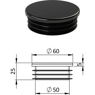Vnútorná krytka guľatá ø 60 mm, plastová, čierna