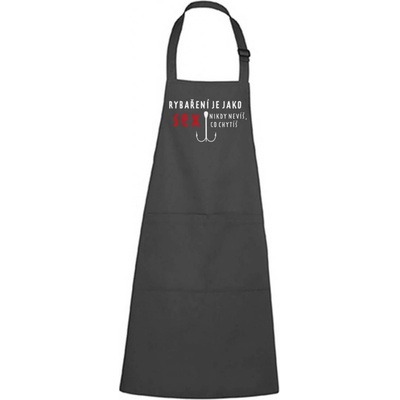 Dobrý Triko Zástěra s potiskem Rybaření Antracitová