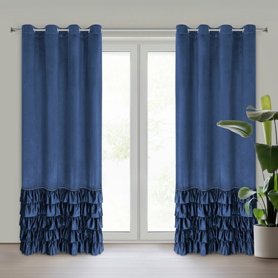 Takoy Záves CARLI z velúru zdobený volánmi a trblietavým pruhom kamienkov 140 x 250 cm-HF-454020 | 140 x 250 cm