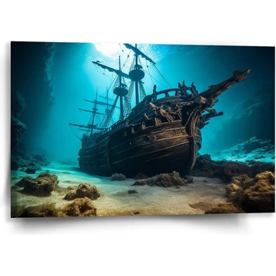 Sablio Obraz Vrak drevenej lode na dne mora - 60x40 cm