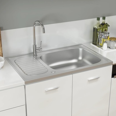 VidaXL Kuchyňský dřez s odtokem stříbrný 800x600x155 mm nerezová ocel