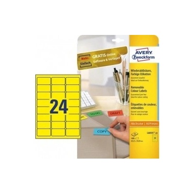 Etikety Avery odnímateľné 63,5x33,9 mm, žlté