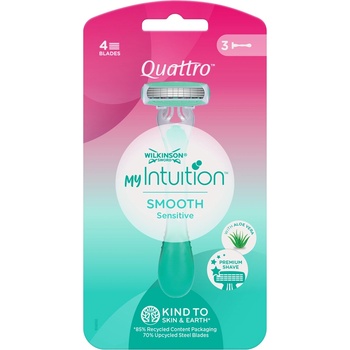 Wilkinson Sword Quattro Дамска самобръсначка Smooth Sensitive Beauty, 3 броя