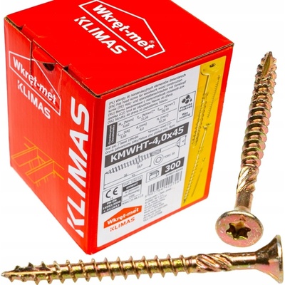 Klimas Wkret-Met TX 4x45mm - 300 ks - Skrutky / Vruty do dreva so zapustenou hlavou, WKCS
