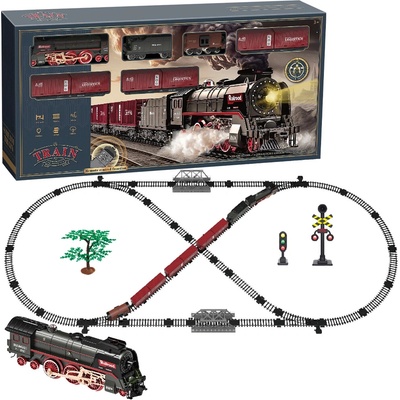 SET Elektrická vláčkodráha Parní lokomotiva s kouřem, světlem a zvukem na baterie – Zboží Dáma