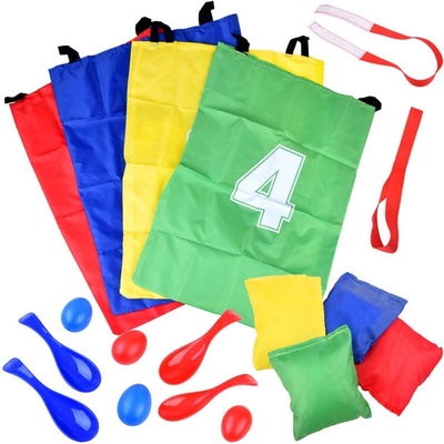 sada na sportovní hry 4 v 1 pytle na skákání, vejce na lžičce a další