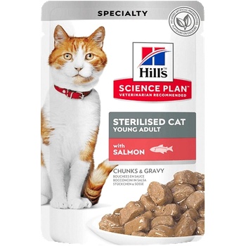 Hill's Hill’s Science Plan Feline Young Adult Sterilised Salmon - пауч със Сьомга - малки късчета в сос Грейви за млади кастрирани котки от 6 месeца до 6 години - 85гр