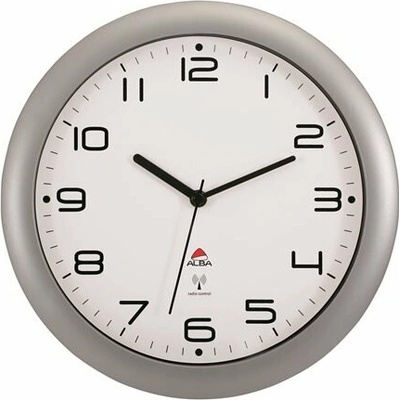 Nástenné hodiny, riadené rádiovým signálom, 30 cm, ALBA Hornewrc, strieborná