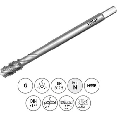 Narex Ždánice 041531632011000 - Závitník strojní G 3/8" stoupání 19P na palec (") typ 3044 kód 4052, DIN 5156
