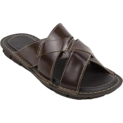 Български обувки Мъжки летни чехли от кафява естествена кожа 21245