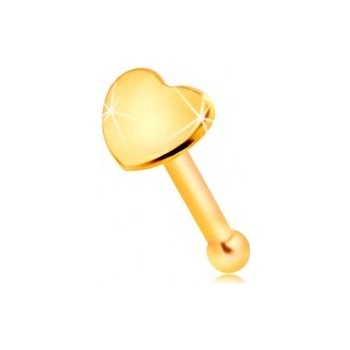 Šperky eshop rovný piercing do nosa v žltom zlate malé lesklé srdiečko GG207.01