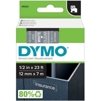 DYMO páska D1 12mm x 7m, biela na priehľadnej 45020