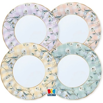 Big Party Нежни Парти Чинии с Мотив на Каре и Цветя (1 Пакет / 8Бр. )