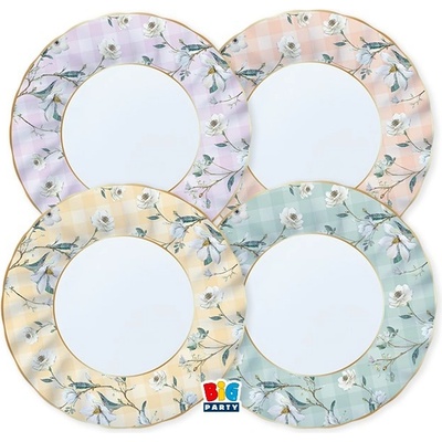 Big Party Нежни Парти Чинии с Мотив на Каре и Цветя (1 Пакет / 8Бр. )