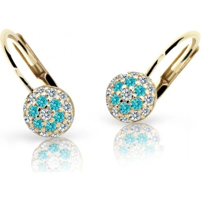 Danfil dětské náušnice C2150 ze žlutého zlata s kamínky Mint Green zapínání klapka