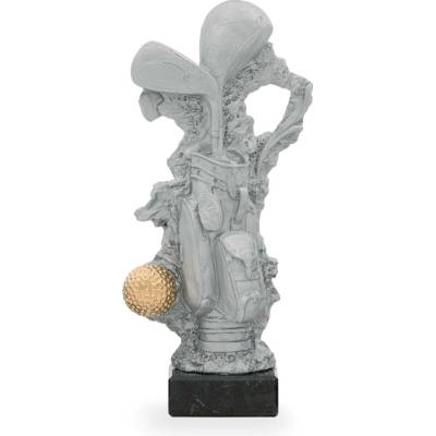 Trofej luxusní se symbolem golfu výška 30 cm stříbrná/zlatá