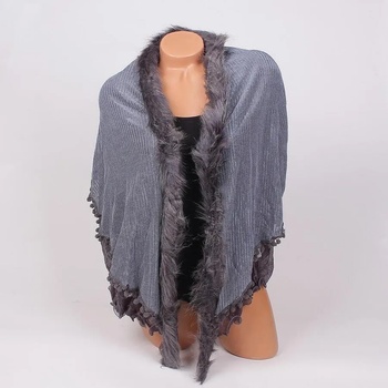 Image 1 of Стилен шал в тъмносиво с лъскав ефект и пухче