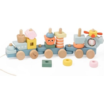 Teddies Влак + 2 вагона океан дърво дърпане строителен комплект 28 части